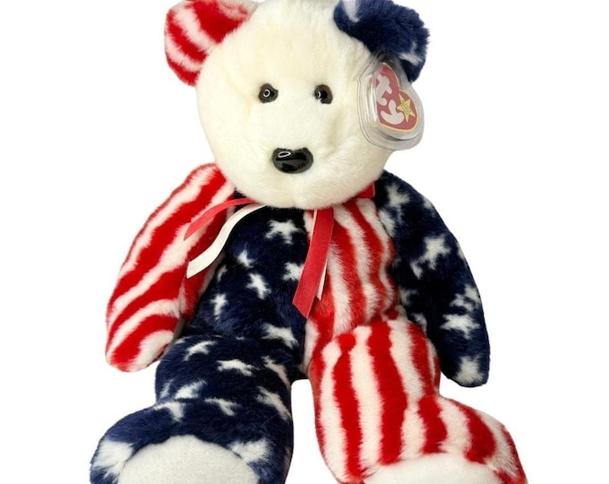 Spangle the Bear | Stars & Stripes Pride | Mint Heart Tag TY Beanie Buddy