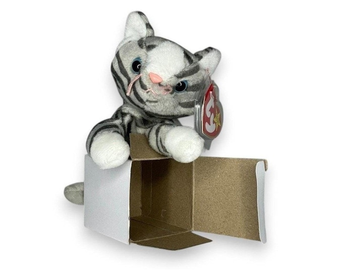 Prance the Cat | Silver Striped Sweetie | Mint Heart Tag TY Beanie Baby