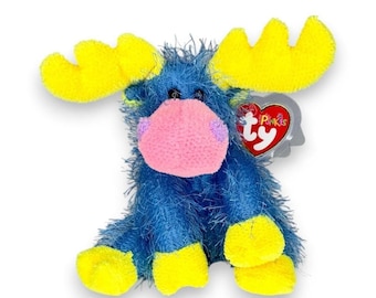 Marbles the Moose Ty Punkies | Bright Colorful Moose | Mint Heart Tag TY Beanie