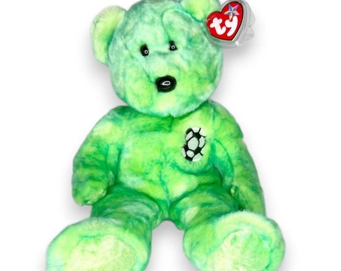 Kicks the Bear | Soccer Star | Mint Heart Tag TY Beanie Buddy