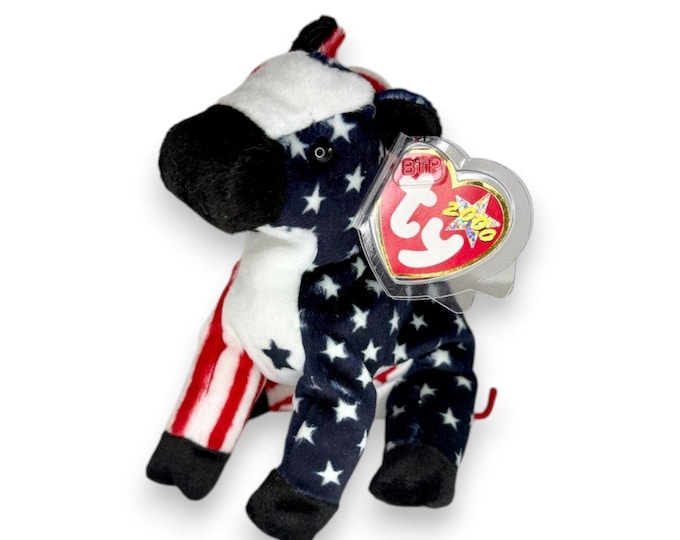 Lefty 2000 the Donkey | Stars & Stripes Cutie | Mint Heart Tag TY Beanie Baby