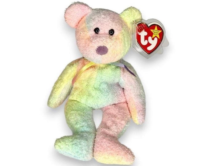 Groovy the Bear | Pastel Tie-Dye Charm | Mint Heart Tag TY Beanie Baby
