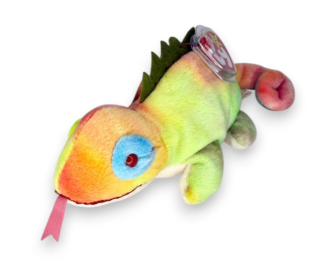 Iggy the Rainbow Chameleon | Tongue-Out Cutie | Mint Heart Tag TY Beanie Baby