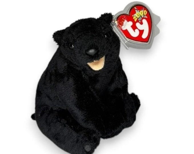 Cinders the Bear | Midnight Woodland Bear | Mint Heart Tag TY Beanie Baby