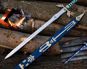Custom Link's Master Sword Handgesmeed roestvrijstalen LEGEND of ZELDA Twilight Princess Skyward-zwaard met volledige tang en schede