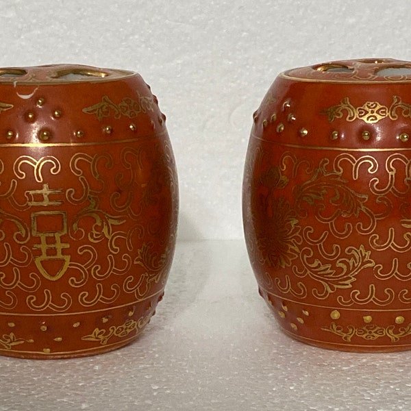 Miniature Chinese garden stool jam pots with lids