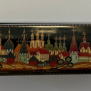 Russian black box with classic Russia  style building