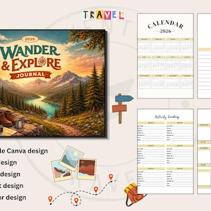 2026 Travel Planner Journal | Wander & Explore Trip Organizer | Editable Canva Travel Itinerary Workbook | Vacation Planning Notebook