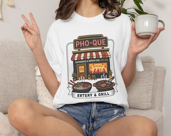 PHO-QUE Eatery & Grill illustration T-shirt | Vietnamese pho bowl graphic tee