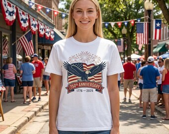 Bald Eagle 250th Anniversary T-Shirt | 1776-2026 Stars & Stripes Fireworks