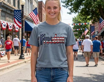 Freedom USA Flag Text T-shirt | Patriotic Fourth of July Tee