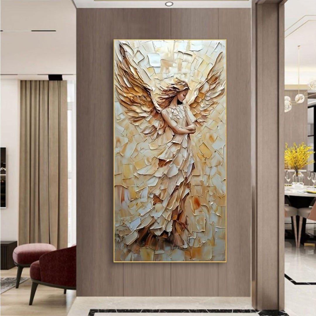 Abstract Eangels Angel Textured Abstract Oil Painting on Canvas,guardian Angel Impasto ...