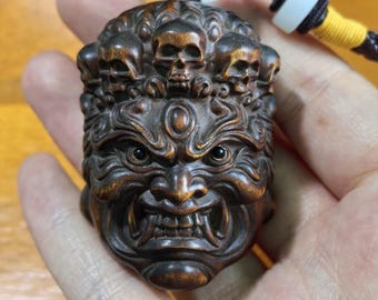 Hout Mahakala Guardian Carving Hanger Fierce Beast Head Houten Handheld Amulet Auto Charm DIY Accessoire