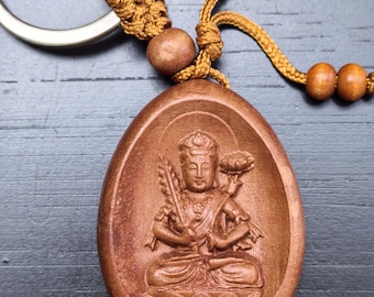 Perzikhouten Ksitigarbha Bodhisattva-autosleutelhanger Zodiac Protection Charm