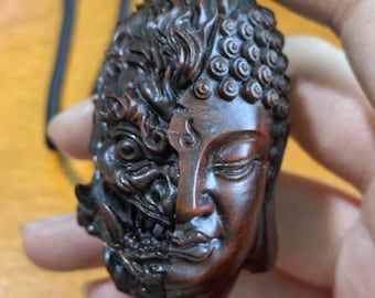 Halve Boeddha Halve Demon Houtsnijwerk Hanger Dubbelzijdig Zen-amulet Handheld Ornament Auto Charm DIY Accessoire