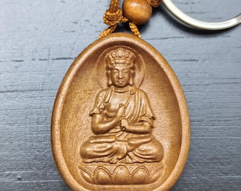 Perzikhout Vairocana Boeddha sleutelhanger autobedel Guardian hanger