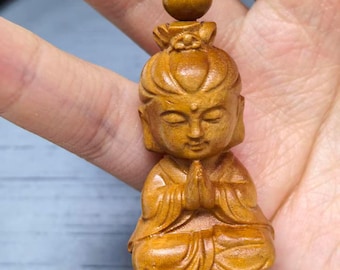 Natuurlijke perzikhout cartoon guanyin sleutelhanger schattige baby guanyin tas bedel autosleutelhanger