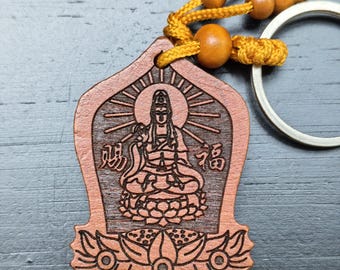 Perzikhout Guanyin-sleutelhanger Autobedel Lotus Guardian-hanger