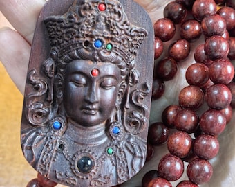 Houten guanyinhanger met de hand gesneden bodhisattvaketting zen-amuletornament