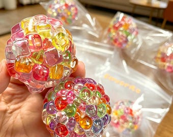 Colorful Squishy Bead Stress Ball, ASMR Squeaky Sensory Fidget Toy, Anxiety Relief Calming Toy