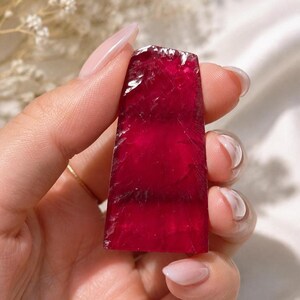 Synthetic Ruby Slice Rough Gemstone, Lab Created Red Ruby Crystal, Ruby Stone, Rough Specimen, Jewelry Making Supply, Collectors Gifts.