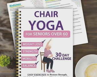 33-Page/Book Chair Yoga Challenge Plan Elderly peopleDaily Yoga Exercise Instruction in English and Healthy Diet Journal