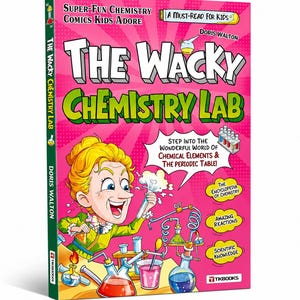 May include: A book titled The Wacky Chemistry Lab by Doris Walton with a bright pink cover. The illustration features a cartoon scientist with yellow hair in a green outfit surrounded by colorful laboratory glassware, beakers, and test tubes.