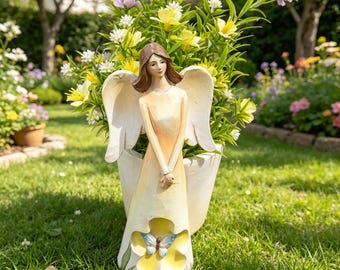 Bloempot engelbeeldje, plantenbak van hars voor kleine planten, huis- en tuindecoratie, cadeau voor plantenliefhebbers
