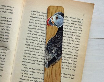 Puffin Miniature Art Bookmark - Oils on Solid Oak - Bookmark - Painted Page Marker - British Bird Painting - Reading Gift - Nature Lover