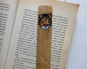 Mouse Miniature Art Bookmark - Oils on Solid Oak - Bookmark - Cute Page Marker - Mammal Painting - Romantic Gift - Retirement Gift