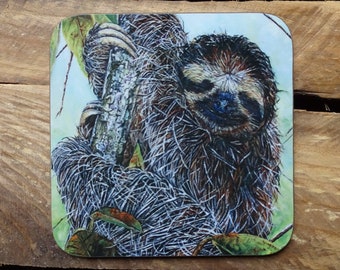 Sloth Wooden Coasters - High Gloss Finish - Original Sloth Art Work - 9cm x 9cm - Smile - House warming gift - Sloth gift -Just because gift