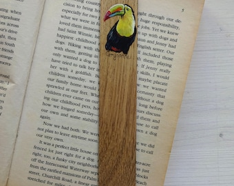 Hand Painted Toucan Oak Bookmark: Bird Lover Gift