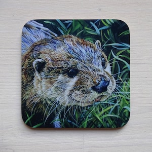 Otter Art Wooden Coaster: Wipeable Gloss Finish Drinks Mat