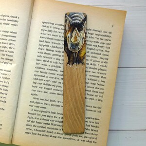 Rhino Miniature Art Bookmark - Oils on solid oak - Bookmark - Rhinoceros Page Marker - Hand Painted Animal Keepsake Gift - Unique Art