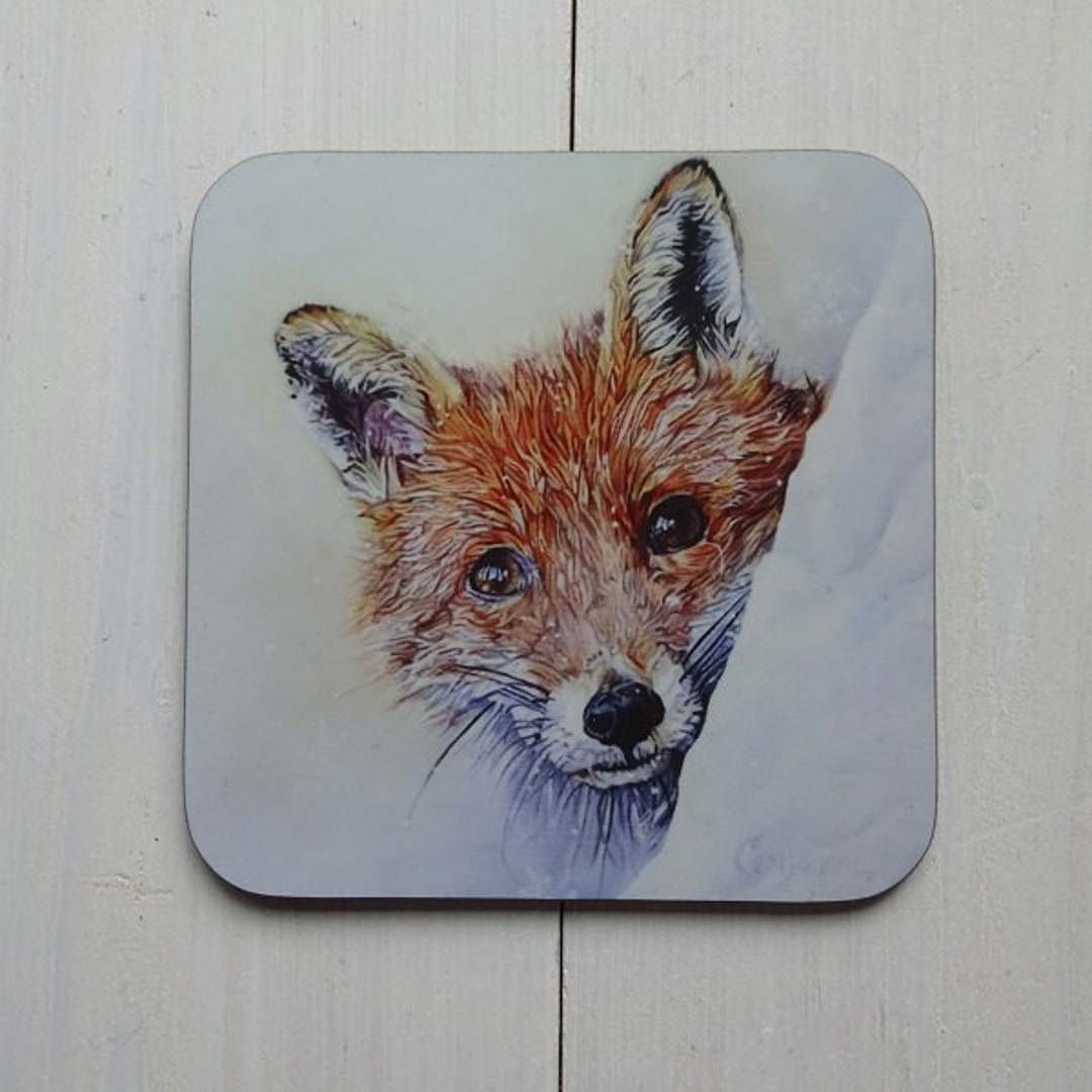 Fox Wooden Coasters - Wipeable High Gloss 9cm X 9cm Coasters Featuring ...