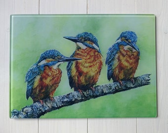 Kingfisher Glass Work Top Saver - Kitchen Accessory - Bird Themed Chopping Board - Bird Lovers Gift - Unique Cooking Equipment