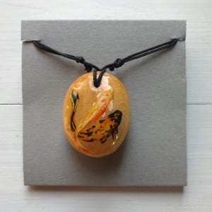Hand-Painted Koi Fish Pendant: Beech Wood &#39;Wealth&#39; Totem Necklace