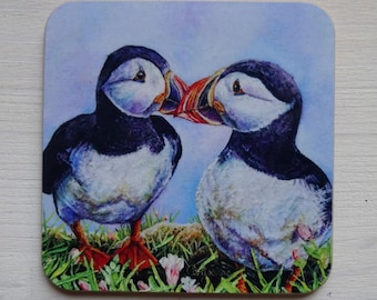 Puffin Art MDF Coaster – Bird Watcher Gift, Wildlife Home Decor