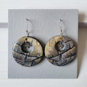 Hand Painted Rhino Earrings With Solid Silver Rhinos -  Solid Oak Earrings - Rhino Art - Solid Silver Ear Wires - Unique Jewellery