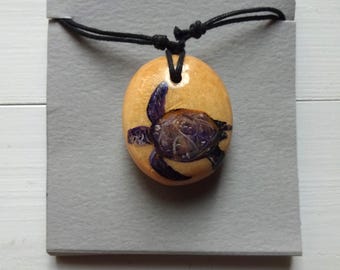 Hand-Painted Turtle Pendant: Beech Wood Animal Spirit Wisdom Totem, Adjustable Cord Length
