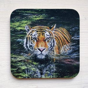 Tiger Art Wooden Coaster: High Gloss Big Cat Drink Mat