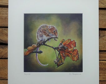 Dormouse Limited Edition Giclee Print - Equinox - 8" x 8" print - 12" x 12" mount - Mouse art - Mouse print - Mouse decor - Autumn