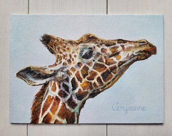 Giraffe Mixed Media Painting - 5" x 7" Unframed Oil Board  - Original Animal Art - Textural Art - One of a Kind Art - Giraffe Lovers Gift