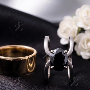 Black Oval Cut CZ Diamond Oura Ring Cover, 925 Sterling Silver Smart Ring Protector, Gold Plated Oura Ring Jacket Enhancer, Anniversary Gift
