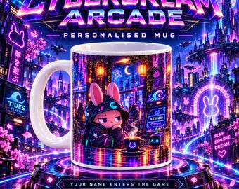 Personalized Cyberdream Arcade Mug: Custom Name Neon Café, 11 oz