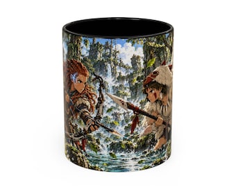 Forest Warrior Crossover Mug, Anime Fantasy Art, Machine vs Nature (11oz)