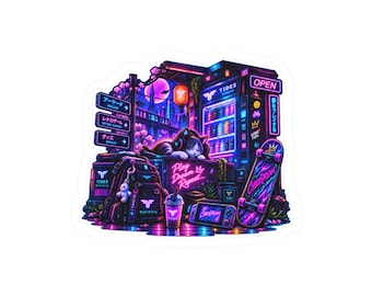 Cyberpunk Arcade Sticker | Neon Gaming Room Decor (3x3 Inch)