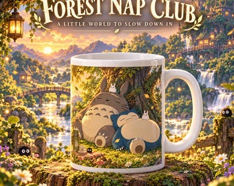 Forest Nap Club Mug: Cozy Anime Woodland Scene, 11 oz Ceramic Cup