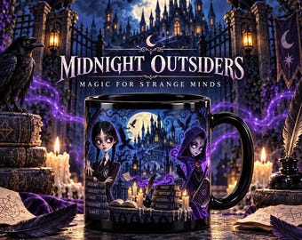 Midnight Outsiders Black Mug: Gothic Raven Magic, 11 oz Ceramic Cup