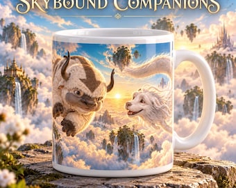 Skybound Companions Mug | Flying Bison & Luck Dragon Fantasy Art (11 oz Ceramic)